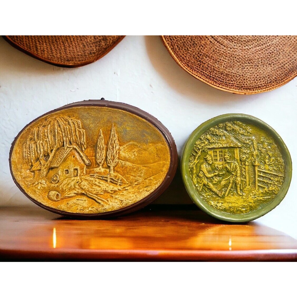 Vintage Clay Ceramic Lot Wall Art Signed By Vischnevky 1959 OOAK Ukrainian Folk